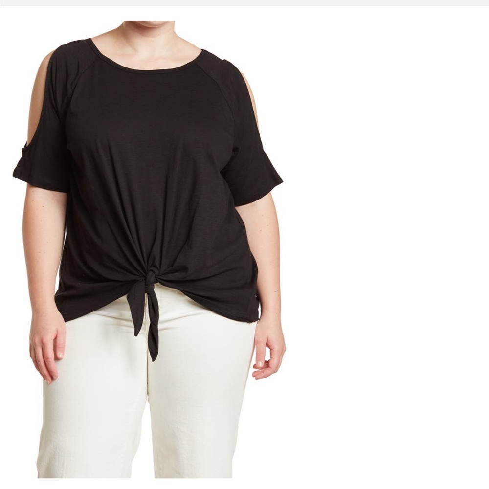 Sanctuary cold shoulder tie front short sleeve black tee